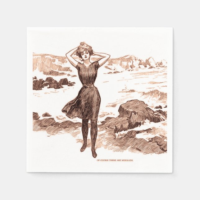 Mermaid Beach Gibson Girl Victorian Antique Napkins (Front)