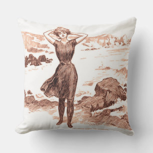 Mermaid Beach Gibson Girl Victorian Antique Outdoor Pillow