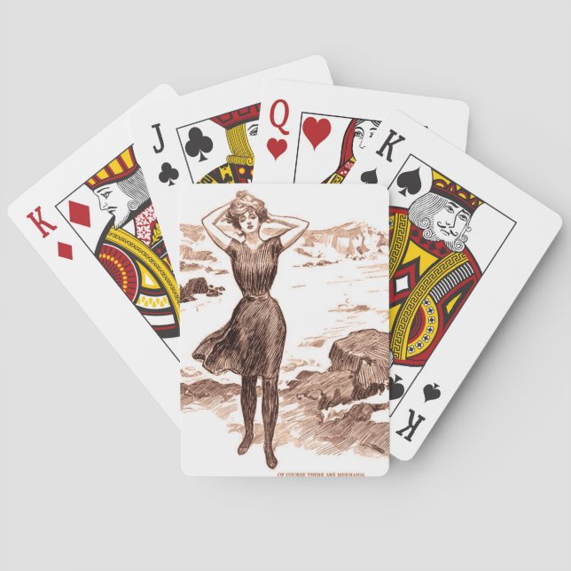 Mermaid Beach Gibson Girl Victorian Antique Poker Cards (Back)