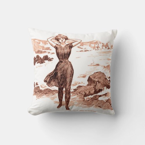 Mermaid Beach Gibson Girl Victorian Antique Throw Pillow