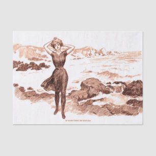 Mermaid Beach Gibson Girl Victorian Antique Tissue Paper