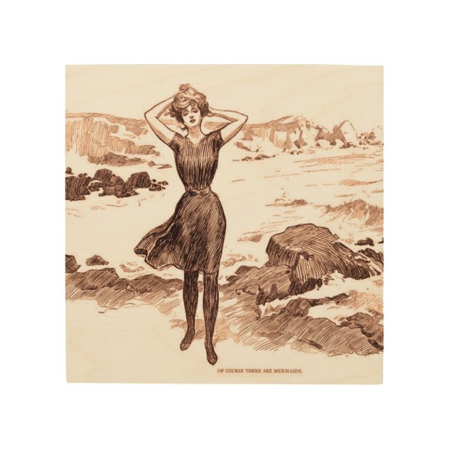 Mermaid Beach Gibson Girl Victorian Antique Wood Wall Art (Front)