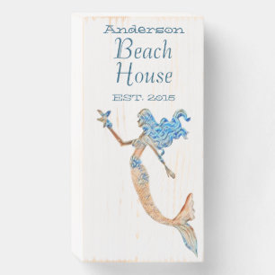 Mermaid Beach House Est. Year Personalized Wooden Box Sign