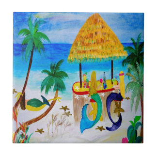 Mermaid Beach Tiki Bar Art Ceramic Tile