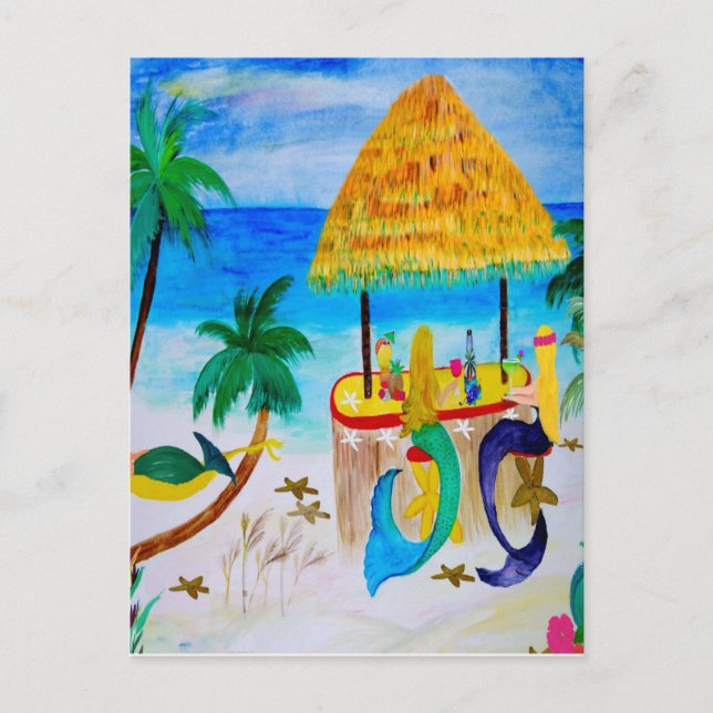 Mermaid Beach Tiki Bar Art Postcard (Front)