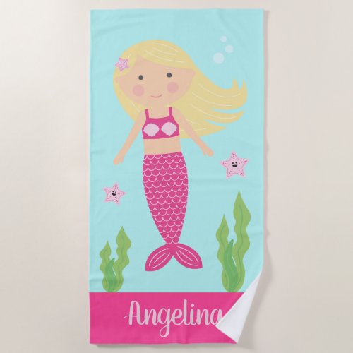 Mermaid Beach Towel   Light Blonde Hair