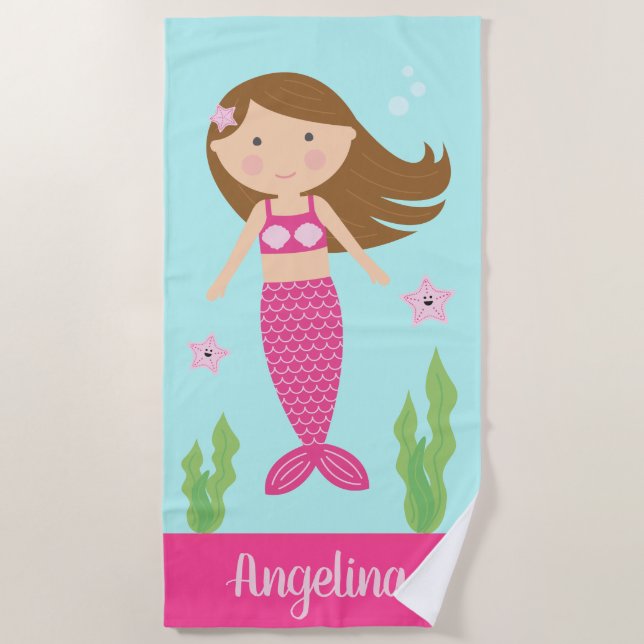 Mermaid Beach Towel | Light Brown Hair (Front)