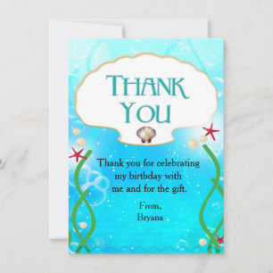 Mermaid Beach Under the Sea Party Thank You Invitation