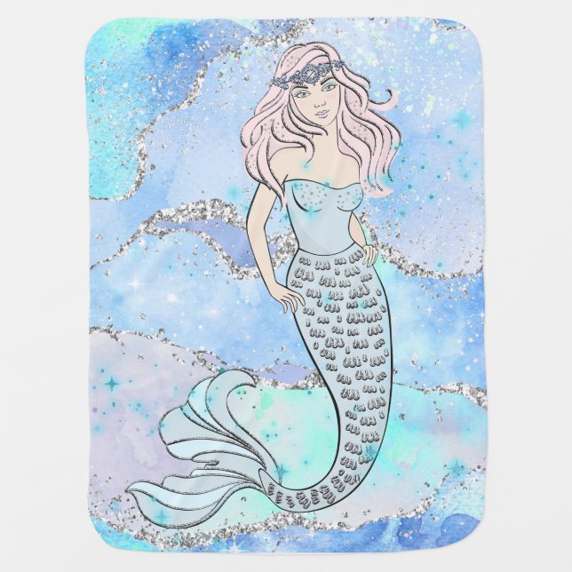 Mermaid Beautiful Ocean Blue Teal Glitter Chic Baby Blanket (Front)