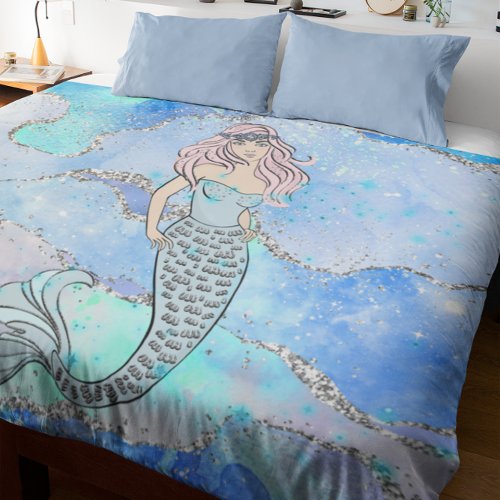 Mermaid Beautiful Ocean Blue Teal Glitter Girly Duvet Cover