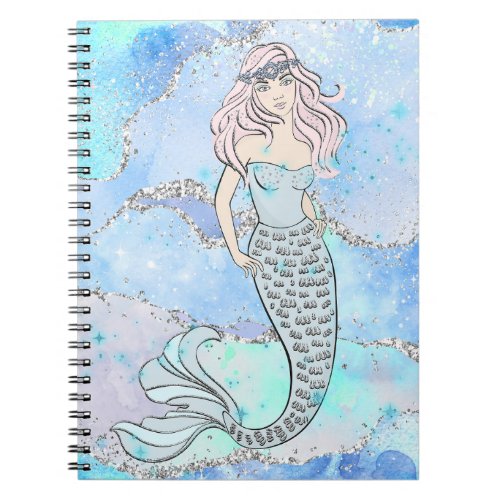 Mermaid Beautiful Ocean Blue Teal Glitter Girly Notebook