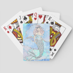 Mermaid Beautiful Ocean Blue Teal Glitter Girly Poker Cards