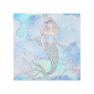Mermaid Beautiful Underwater Blue Teal Glitter Gallery Wrap