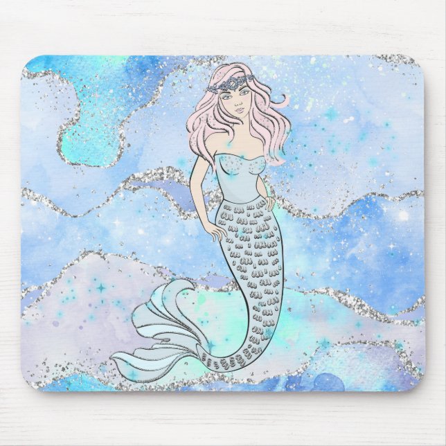Mermaid Beautiful Underwater Blue Teal Glitter Mouse Pad (Front)