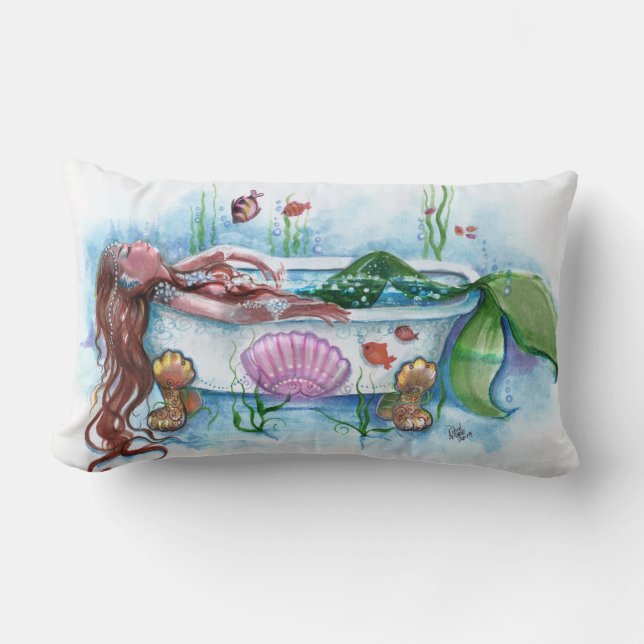 Mermaid Beauty in the Bath tub Lumbar Pillow (Front)