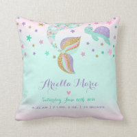 Mermaid Birth Stats Throw Pillow Mermaid Nursery