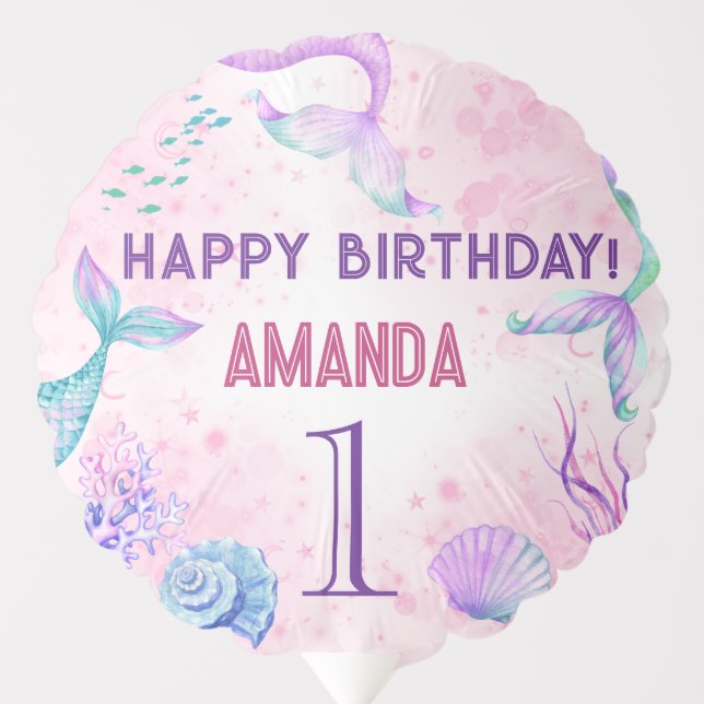 Mermaid birthday 1st Birthday Party  Balloon (Front)