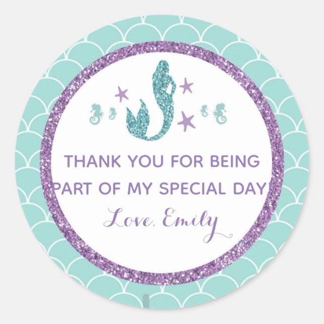 Mermaid birthday baby shower gift favor label (Front)