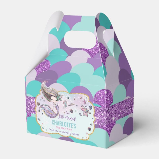 Mermaid Birthday Baby Shower Thank You Purple Favor Boxes (Front Side)