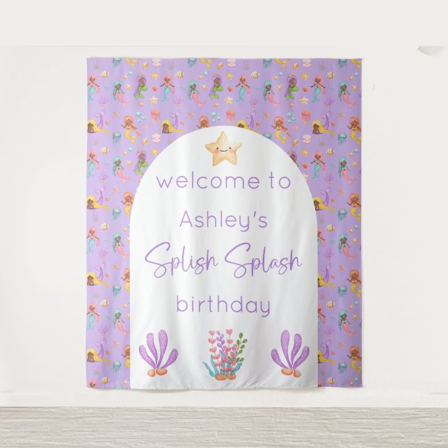 Mermaid Birthday Backdrop Tapestry (Front)