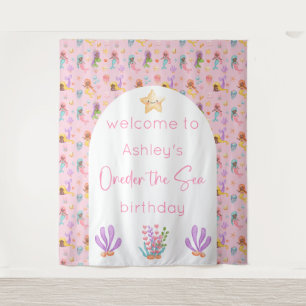 Mermaid Birthday Backdrop Tapestry