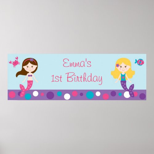 Mermaid Birthday Banner Poster