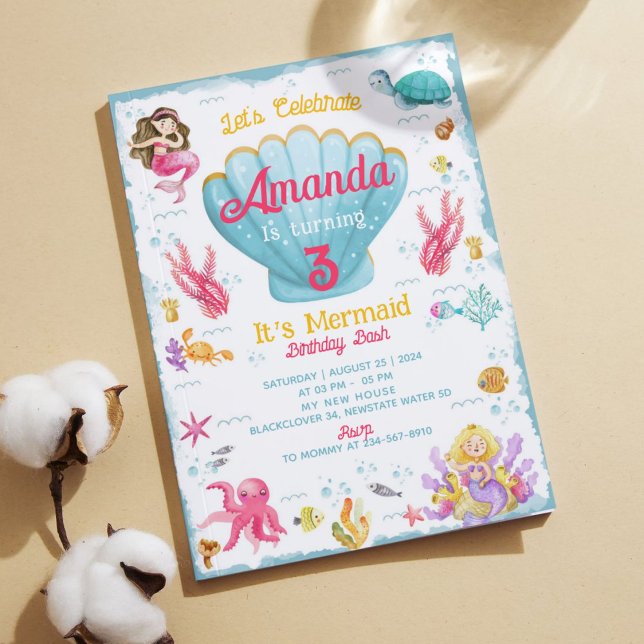 Mermaid Birthday Bash Party Editable Invitation (Mermaid)