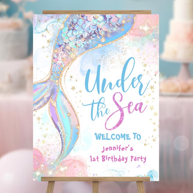 Mermaid Birthday Blue Under The Sea Welcome Sign (Creator Uploaded)