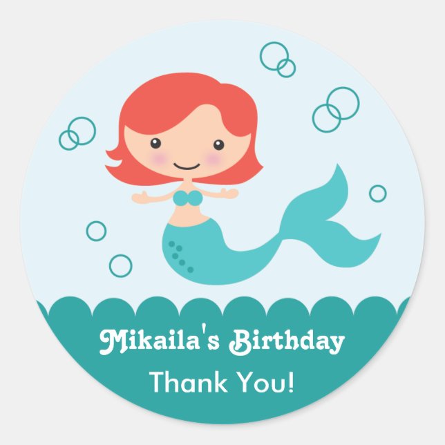 Mermaid Birthday Favor Sticker (Front)