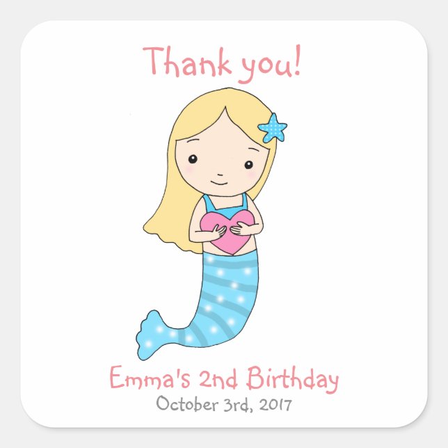Mermaid Birthday Favor Sticker mermaid Party Favor (Front)