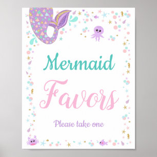 Mermaid Birthday Favors Baby Shower Sign Poster