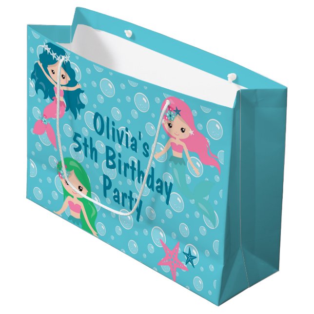 Mermaid Birthday Favors Party Supplies Custom Large Gift Bag (Front Angled)