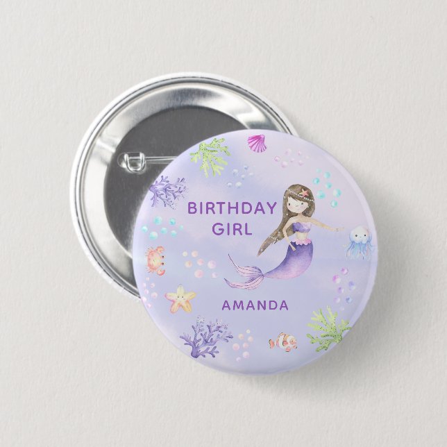 Mermaid Birthday GIRL Button (Front & Back)
