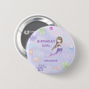 Mermaid Birthday GIRL Button