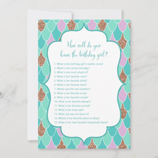 Mermaid Birthday Girl Game 5x7" Size Invitation (Front)