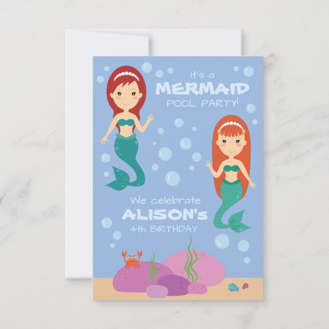 Mermaid birthday girl summer pool party invitation (Back)