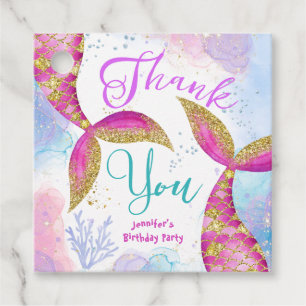 Mermaid Birthday Girls Pink Purple Favor Tags