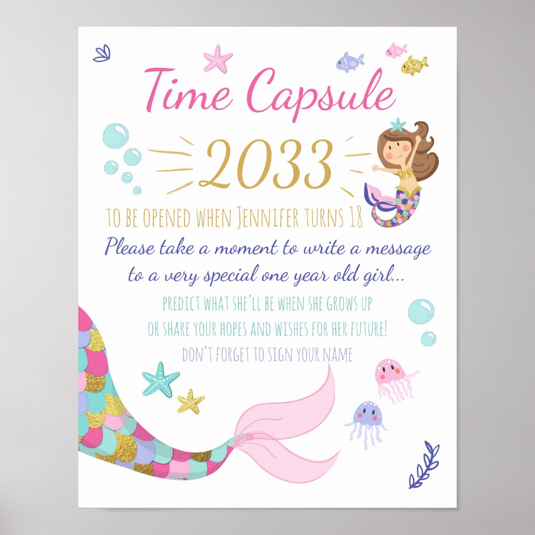 Mermaid Birthday guestbook Time Capsule sign Girl Zazzle