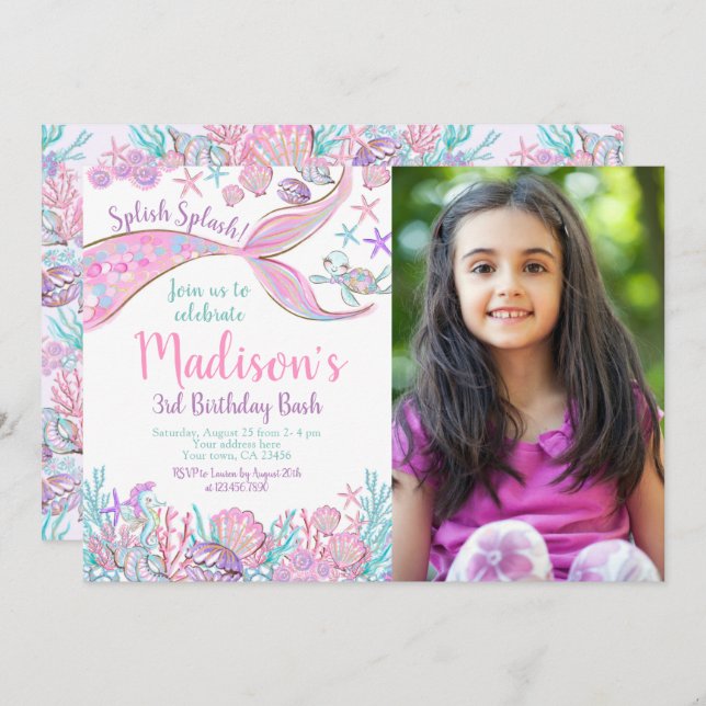 Mermaid Birthday Invitation (Front/Back)