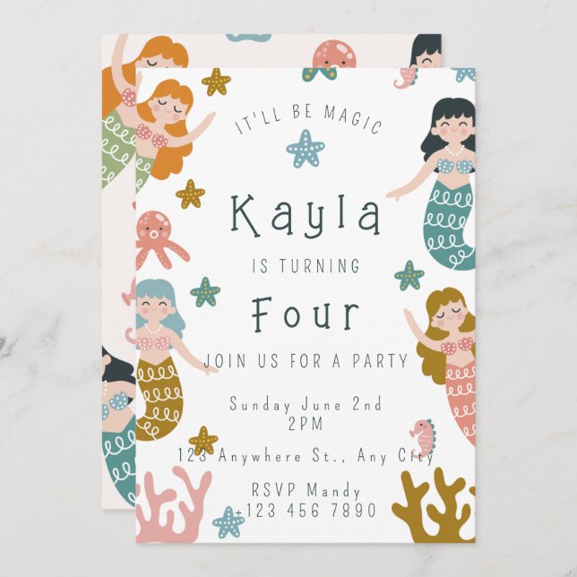 Mermaid Birthday Invitation (Front/Back)