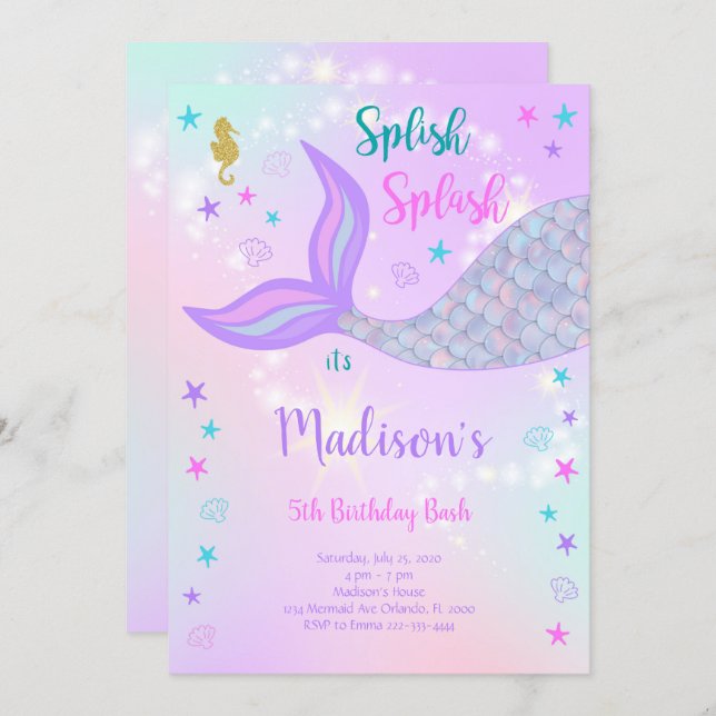 Mermaid Birthday Invitation (Front/Back)