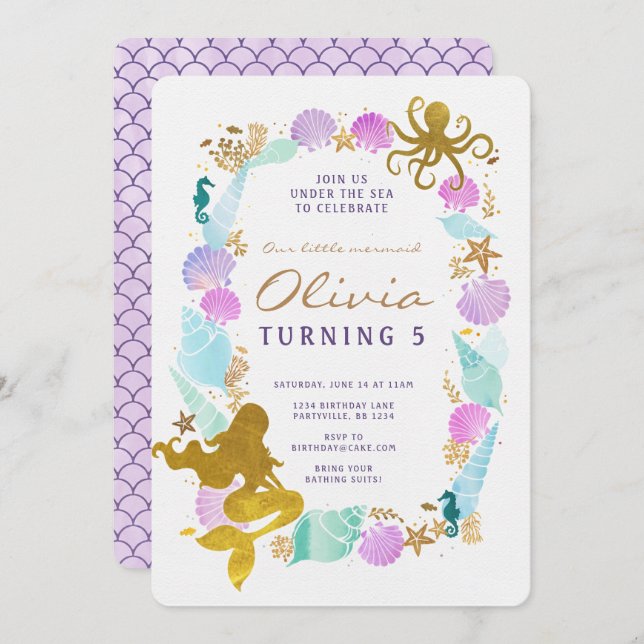 Mermaid Birthday Invitation (Front/Back)