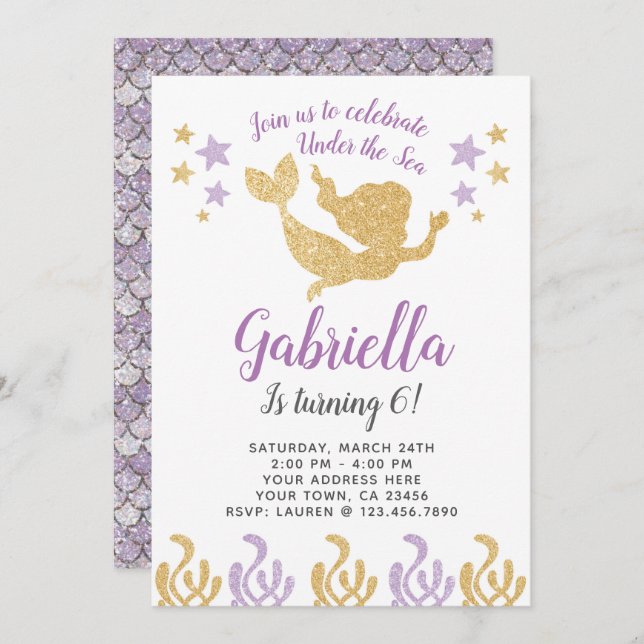 Mermaid Birthday Invitation (Front/Back)