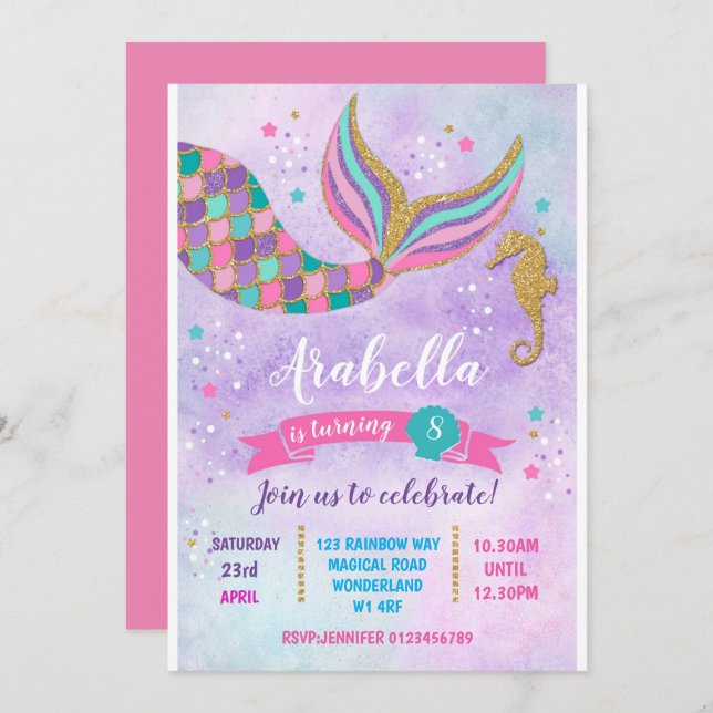 Mermaid Birthday Invitation (Front/Back)