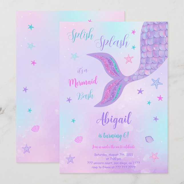 Mermaid Birthday Invitation (Front/Back)