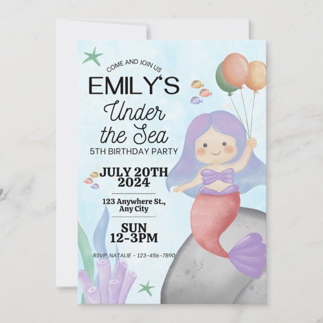 Mermaid Birthday Invitation (Front)