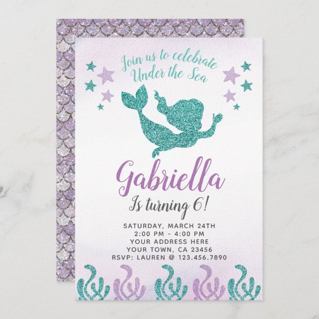 Mermaid Birthday Invitation (Front/Back)