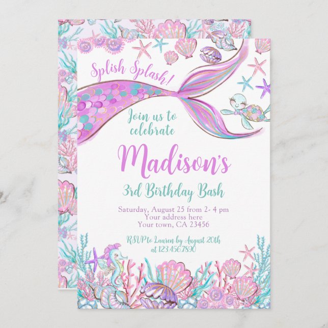 Mermaid Birthday Invitation (Front/Back)