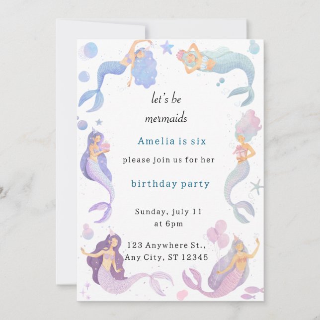 Mermaid  Birthday Invitation (Front)