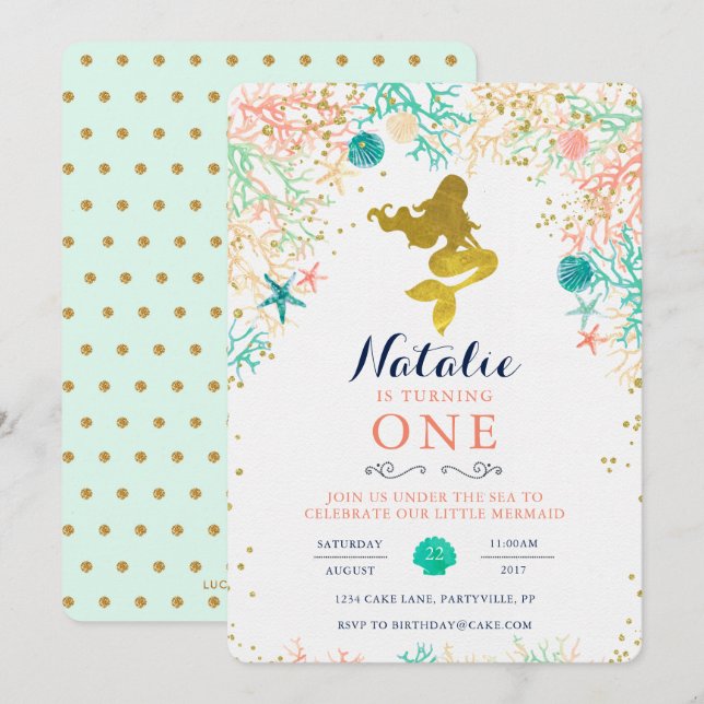 Mermaid Birthday Invitation (Front/Back)